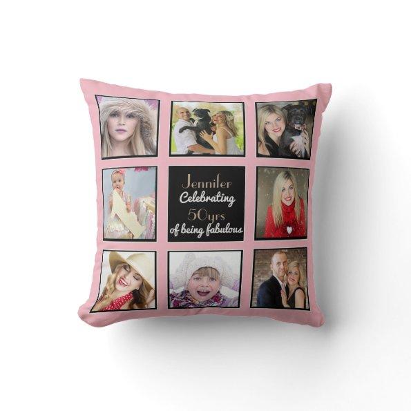 Modern Photo Collage Pillow Birthday Pink