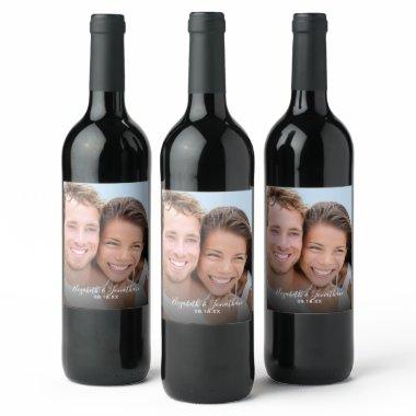 Modern Photo Elegant Hand Lettered Script Wedding Wine Label