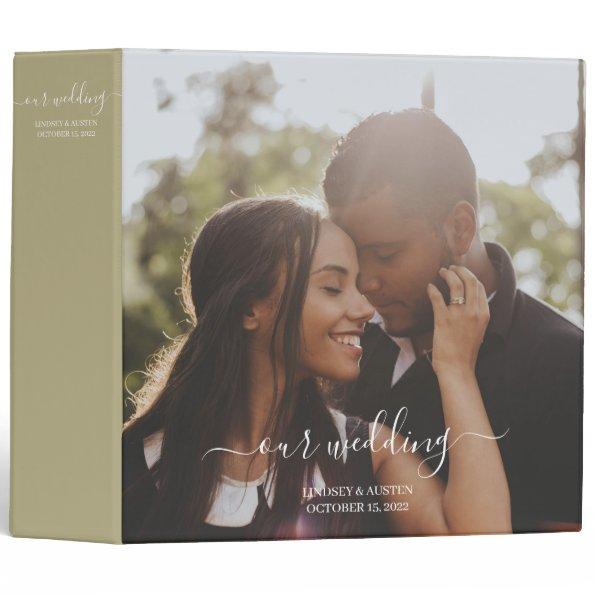 Modern Photo Green Script Wedding Planner 3 Ring Binder