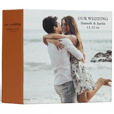 Modern Photo Simple Terra Cotta Wedding Planner 3 Ring Binder