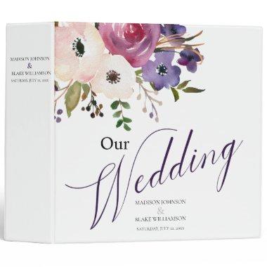 Modern Pink and Purple Floral Wedding Planner 3 Ring Binder