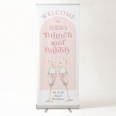 Modern pink arch brunch and bubbly welcome sign