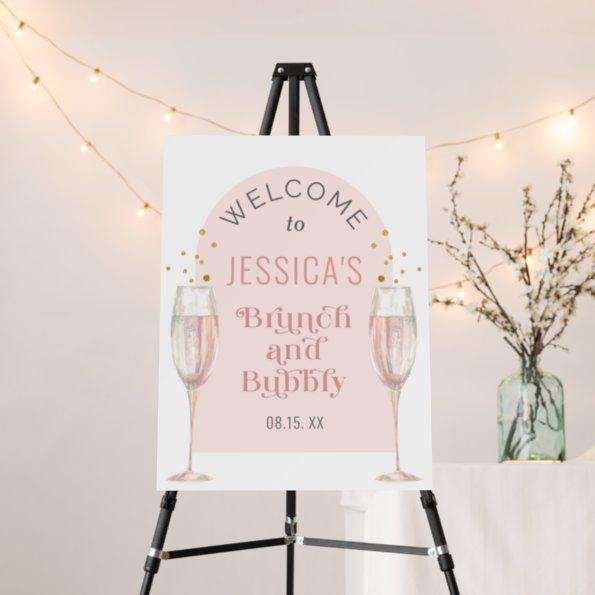 Modern pink arch Brunch & bubbly welcome sign