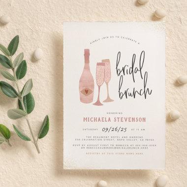 Modern Pink Black & Gold Champagne Bridal Brunch Invitations