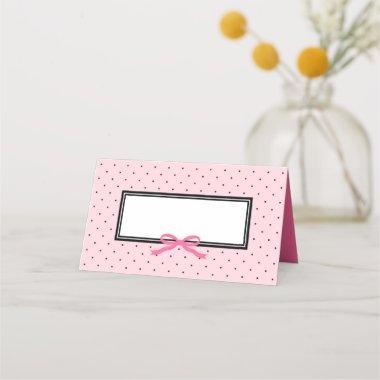 Modern Pink Black Polka Dot with Pink Ribbon Place