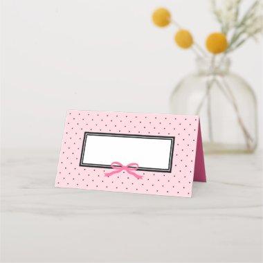 Modern Pink Black Polka Dot with Pink Ribbon Place Invitations