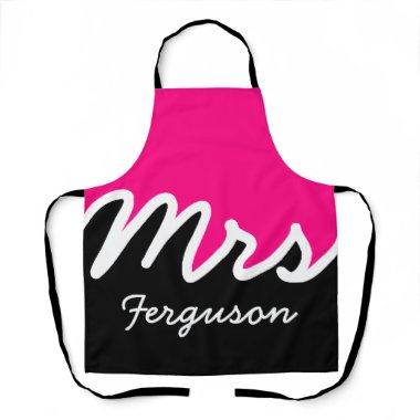 Modern Pink Black White Color Block Mrs Apron