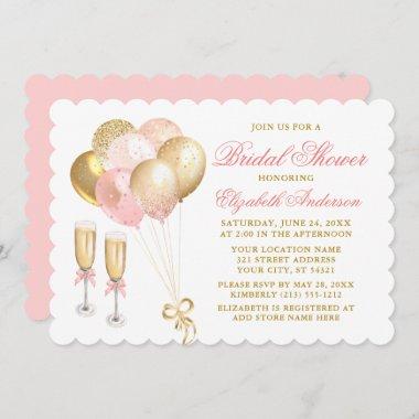 Modern Pink Blush Gold Balloons Bridal Shower Invitations