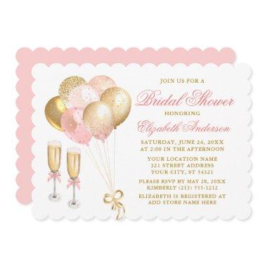 Modern Pink Blush Gold Balloons Bridal Shower Invitations