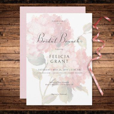 Modern Pink Blush Hydrangea Bridal Brunch Invitations