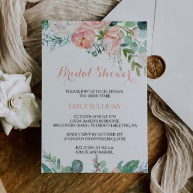 Modern Pink Blush Tropical Floral Bridal Shower Invitations