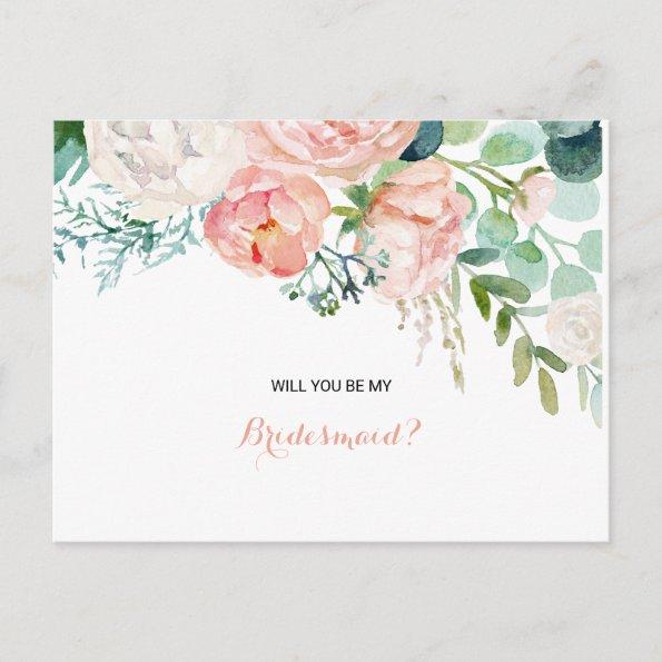Modern Pink Blush Tropical Floral Bridesmaid Invitation PostInvitations