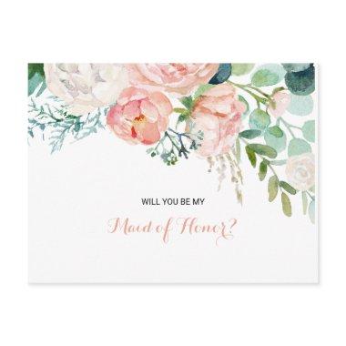 Modern Pink Blush Tropical Floral Maid of Honor Invitation Post