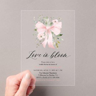 Modern Pink Bow Floral Love in Bloom  Acrylic