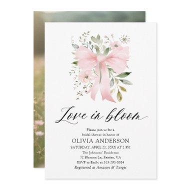 Modern Pink Bow Floral Love in Bloom
