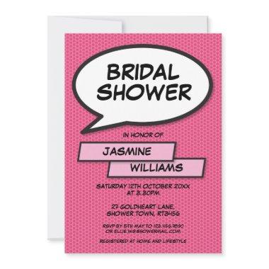 Modern Pink Bridal Shower Fun Comic Book Invitations