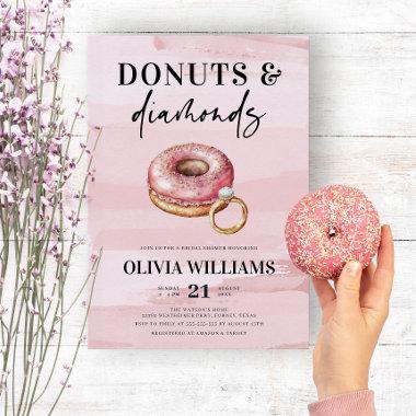 Modern Pink Donuts and Diamonds Bridal Shower Invitations