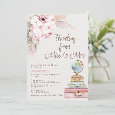 Modern Pink Floral Bridal Shower Miss to Mrs Invitations