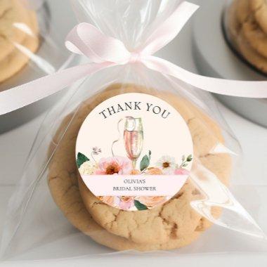 Modern Pink Floral Champagne  Classic Round Sticker