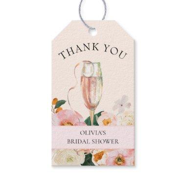 Modern Pink Floral Champagne Bridal Shower Gift Tags