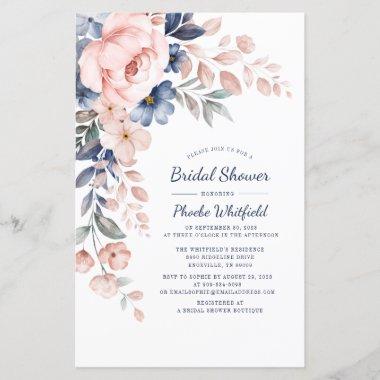 Modern Pink Floral Script Bridal Shower Invitations