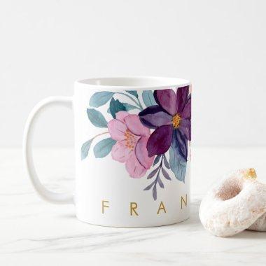 Modern Pink Floral Watercolor Add Your Name Coffee Mug