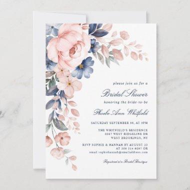 Modern Pink Floral Watercolor Script Bridal Shower Invitations