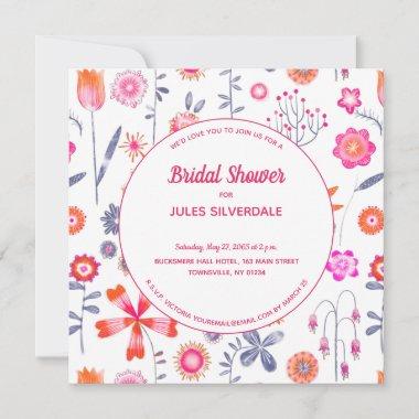 Modern Pink Flower Garden Bridal Shower Invitations