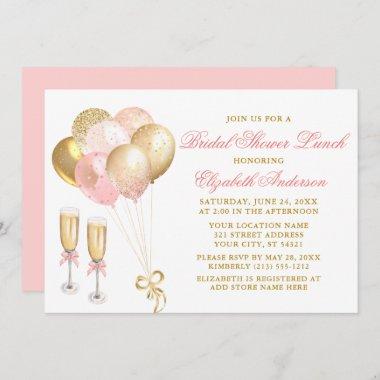 Modern Pink Gold Balloons Bridal Shower Lunch Invitations
