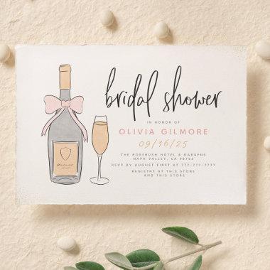 Modern Pink & Gold Champagne Bubbly Bridal Shower Invitations