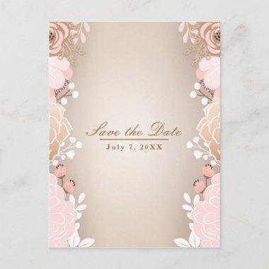 Modern Pink & Gold Floral Botanical Save the Date Announcement PostInvitations