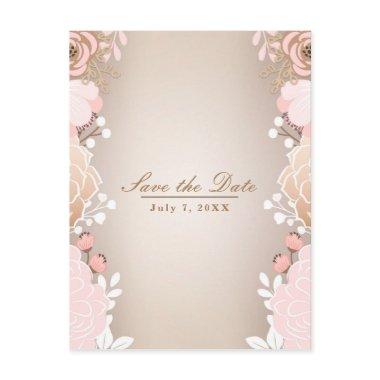 Modern Pink & Gold Floral Botanical Save the Date Announcement Post