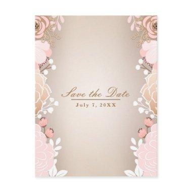 Modern Pink & Gold Floral Botanical Save the Date Announcement PostInvitations