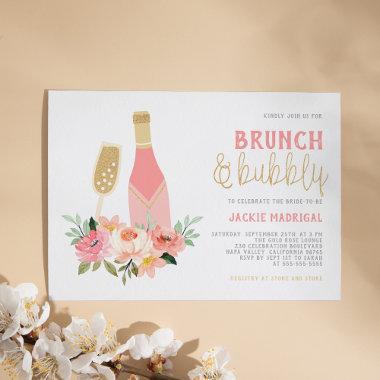 Modern Pink & Gold Glitter Bridal Brunch & Bubbly Invitations