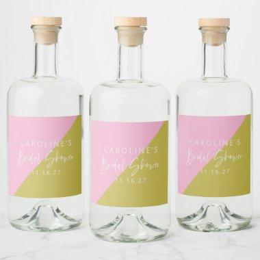 Modern Pink Green Color Block Custom Bridal Shower Liquor Bottle Label