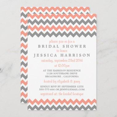 Modern Pink & Grey Chevron Bridal Shower Invitations