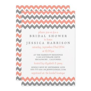 Modern Pink & Grey Chevron Bridal Shower Invitations