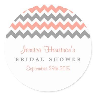 Modern Pink & Grey Chevron Bridal Shower Stickers