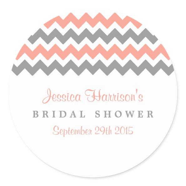 Modern Pink & Grey Chevron Bridal Shower Stickers