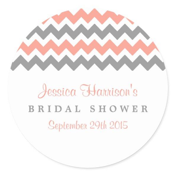 Modern Pink & Grey Chevron Bridal Shower Stickers