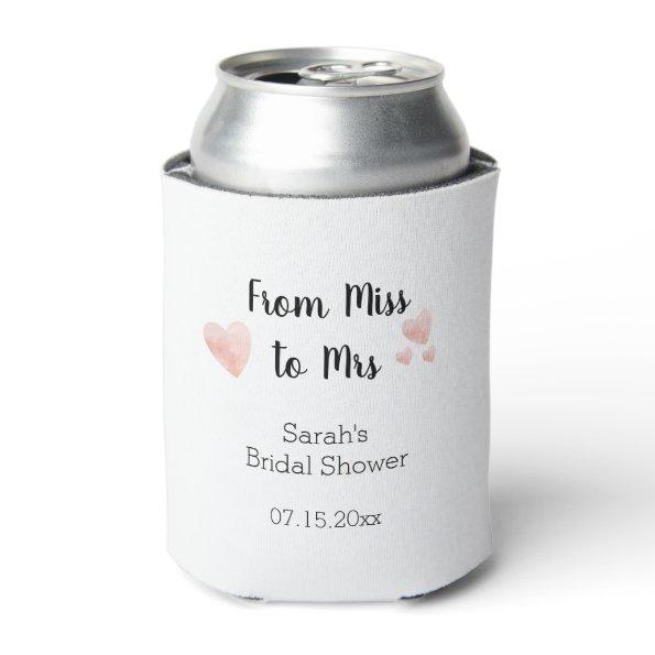 Modern Pink Hearts From Miss to Mrs Bridal Can Cooler