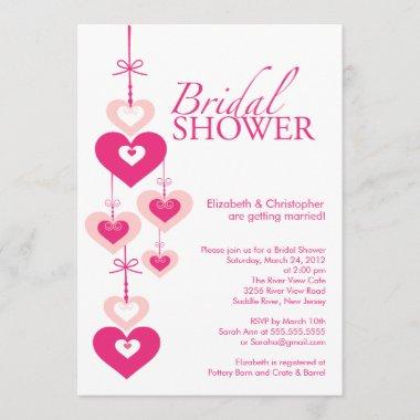 Modern Pink Love Hearts Bridal Shower Invitations