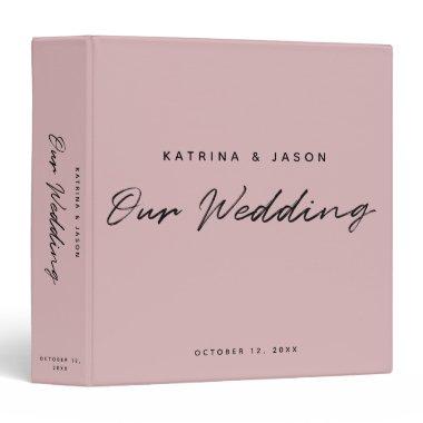 Modern Pink Minimalist Script Wedding Album 3 Ring Binder