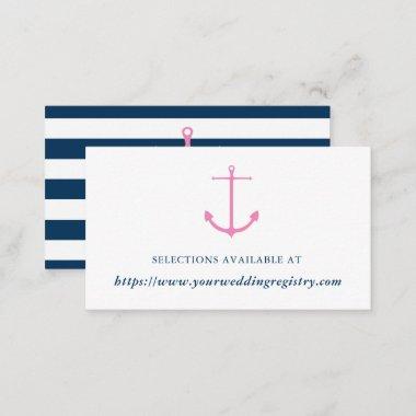 Modern Pink & Navy Nautical Bridal Shower Registry Enclosure Invitations