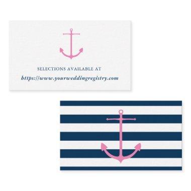 Modern Pink & Navy Nautical Bridal Shower Registry Enclosure Invitations