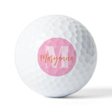 Modern Pink Orange BoId Initial Personalized Golf Balls
