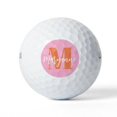 Modern Pink Orange BoId Initial Personalized Golf Golf Balls