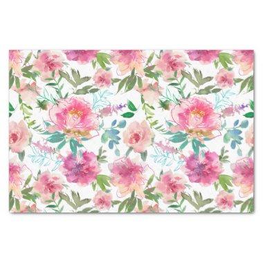 Modern Pink Peony Watercolor Floral Decoupage Tissue Paper