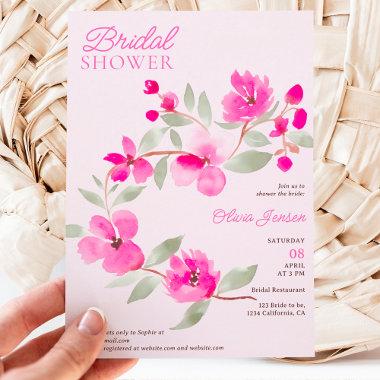 Modern pink sakura floral watercolor bridal shower Invitations