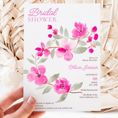 Modern pink sakura floral watercolor bridal shower Invitations